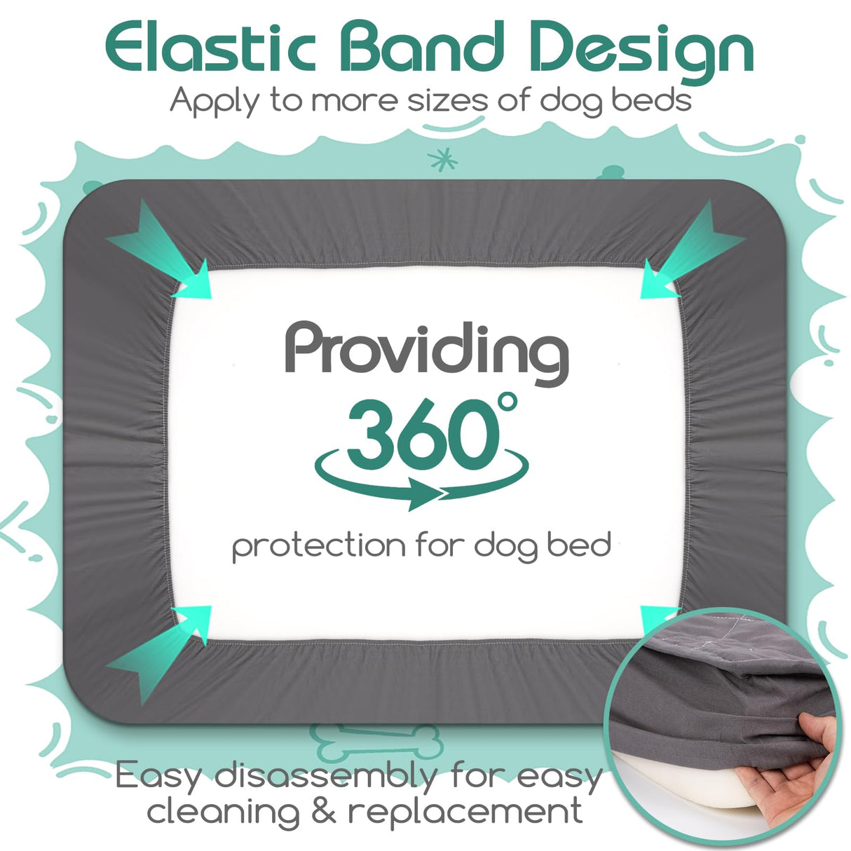 Dog Bed Cover Replacement Washable, Waterproof Dog Bed Sheets,Ultra Soft Pet Pillow Cover Quilted,Removable Pet Bed Liner - 35x44 Inches,Grey