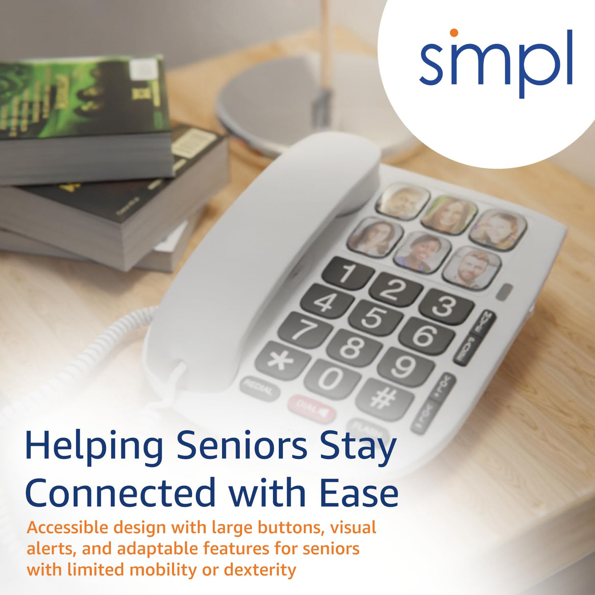 SMPL Big Button Phone for Seniors, Simple Corded Landline Home Telephone for Elderly, Handicap, Alzheimer’s, Dementia, Hearing & Vision Impaired 56010