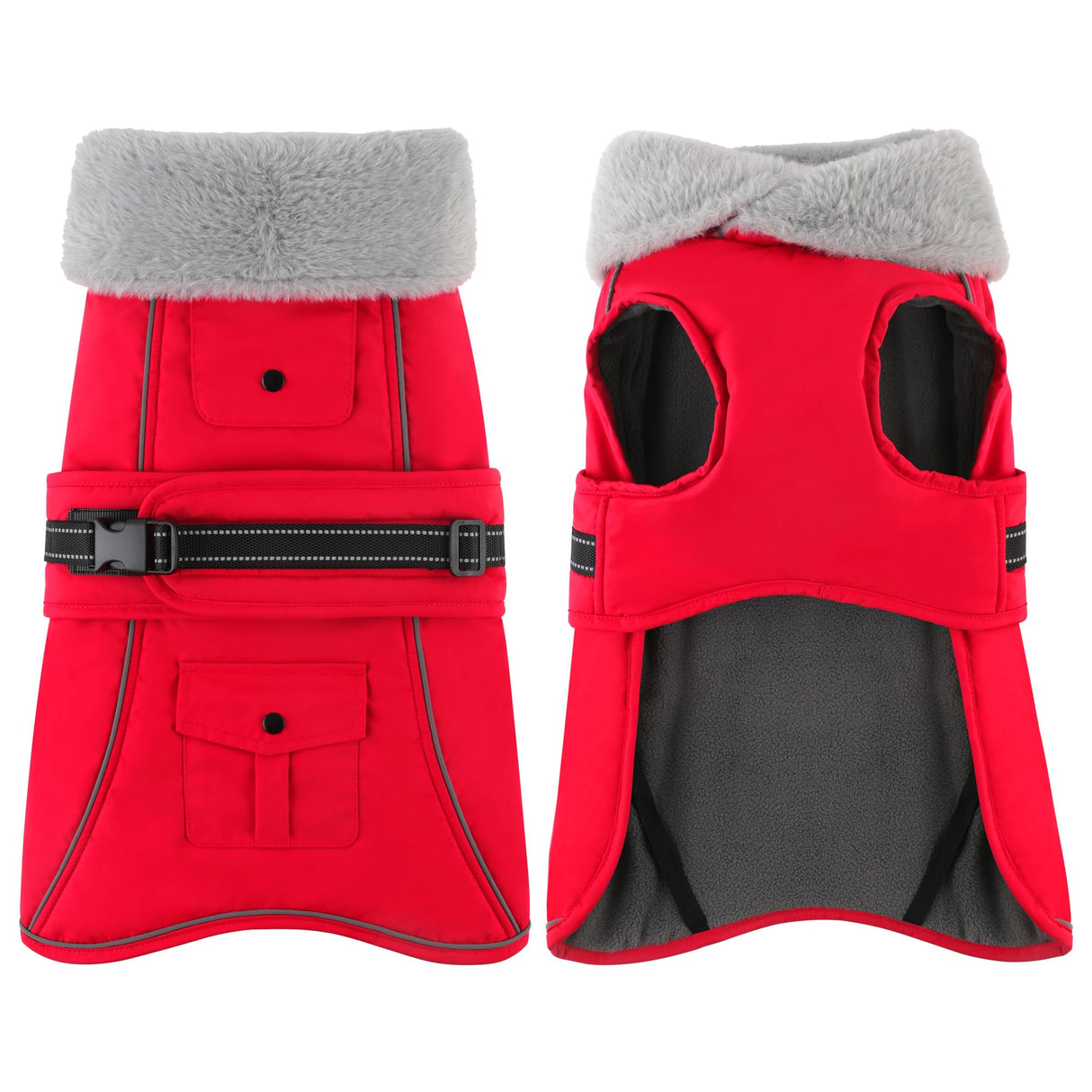 Dogcheer Dog Coat with Pocket, Waterproof Dog Jacket with Adjustable Buckle, Reflective Puppy Winter Coat Warm Turtleneck Fleece SnowJacket for Small Medium Large Dogs - Red L