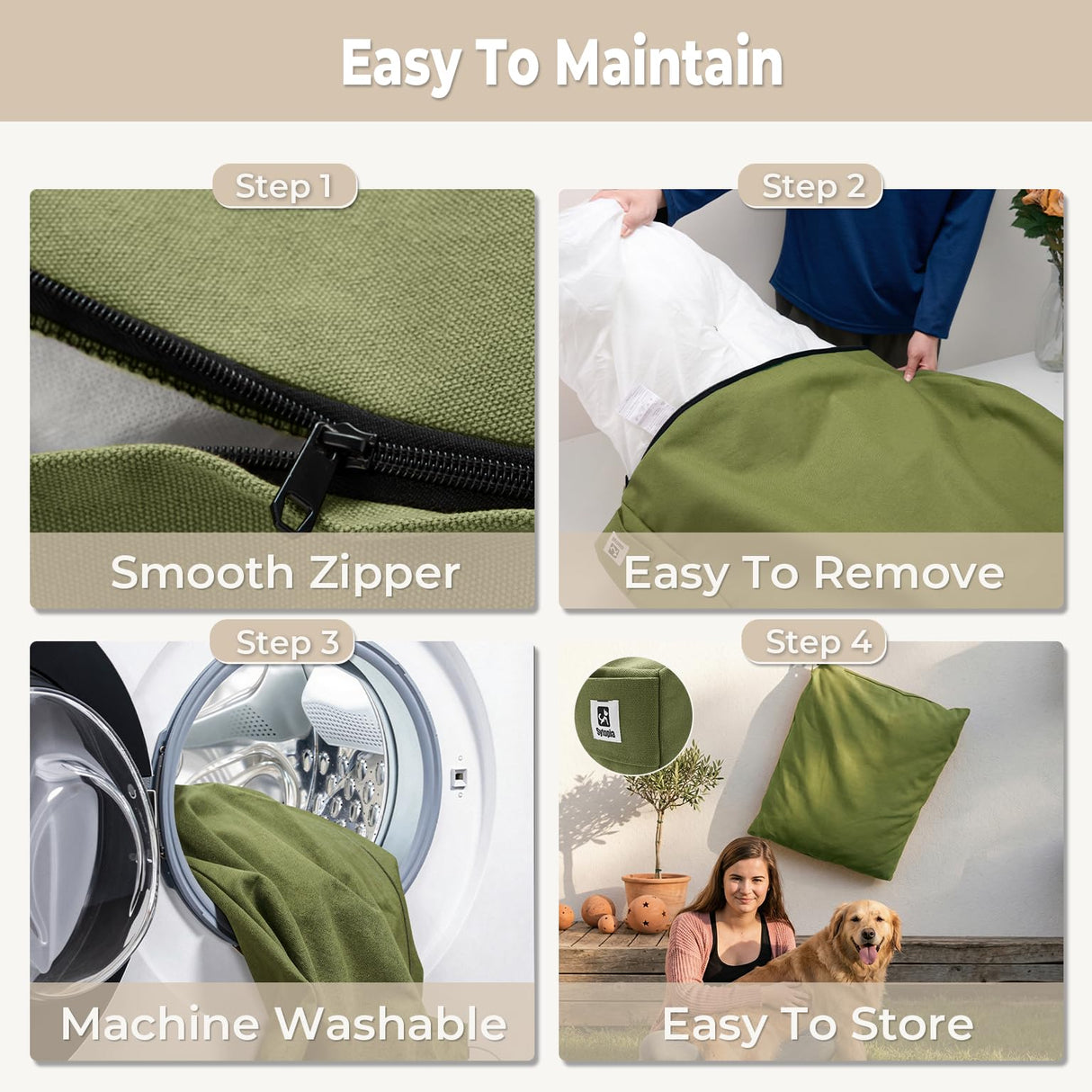 Sytopia Indestructible Waterproof Canvas Outdoor Dog Bed, 42 Inch Chew Proof Pet Bed for Extra Large Dogs, Washable Removable Cover, Indoor Outdoor Patio Pad, Green