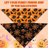 Halloween Dog Bandanas 2 Pack Washable Soft Cotton Halloween Pumpkin and Spider Bibs Scarf Multiple Sizes Offered Premium Durable Fabric Adjustable Fit