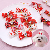 20Pcs Valentine's Day Dogs Hair Bows with Rubber Band for Small Medium Pet Curly Adorable Rhinestone Dog Bows Puppy Cat Hair Accessories Heart Pattern (for Valentine’s, Medium (2 inch)