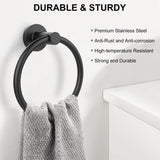 Towel Holder for Bathroom Wall Matte Black Towel Ring Stainless Steel Hand Towel Holder Heavy Duty Towel Hanger for Bath, Kitchen