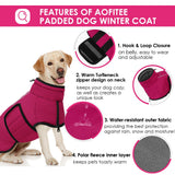 AOFITEE Dog Winter Coat, Waterproof Dog Jacket, Dog Coat with Harness Hole, Warm Fleece Dog Puffer Jacket, Reflective Windproof Dog Snowsuit for Small Medium Large Dogs, Dachshund, French Bulldog, L