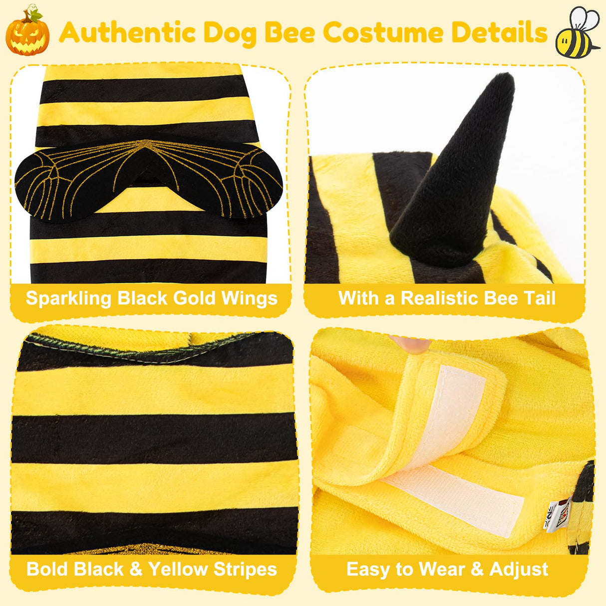 Bee Dog Costume Halloween Dog Costumes for Small Medium Dogs Cats, Bumblebee Pet Outfit with Antenna Hat Funny Pet Costumes Cosplay Clothes Christmas Birthday Party