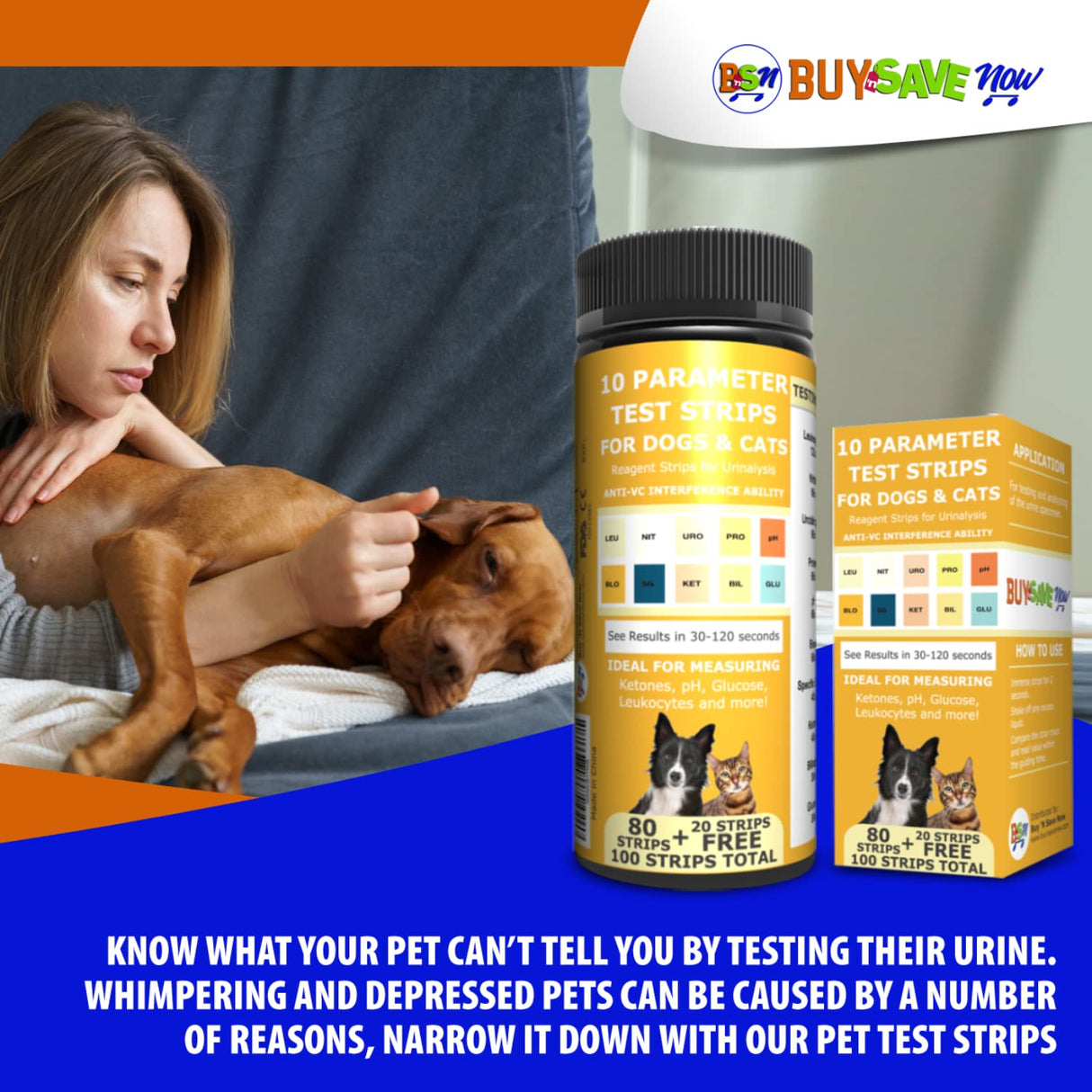 Pet Test Strips for Dogs, Cats, and Other Animal Pets. Accurate Urine Monitoring and Testing Kit That Helps Veterinarian Tests for Blood, Glucose, pH, Specific Gravity, UTI, Liver and Kidney Health.