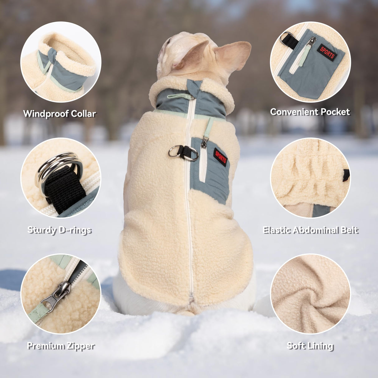 FEimaX Dog Winter Coat Fleece Lined Dog Jacket with High Collar&Zipper, Snowsuit for Small to Medium Dogs, Windproof Puppy Cold Weather Coats with D-Ring Leash, Durable Doggie Vest Pet Snow Vest
