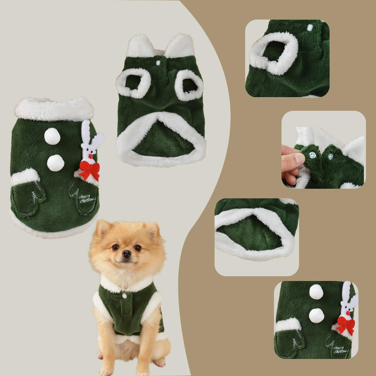 TIEEI Pet Christmas Costumes Dog Xsmas Tree Clothes Pet Christmas Party Apparel Soft Velvet Winter Sweater Dogs Cats Outfit