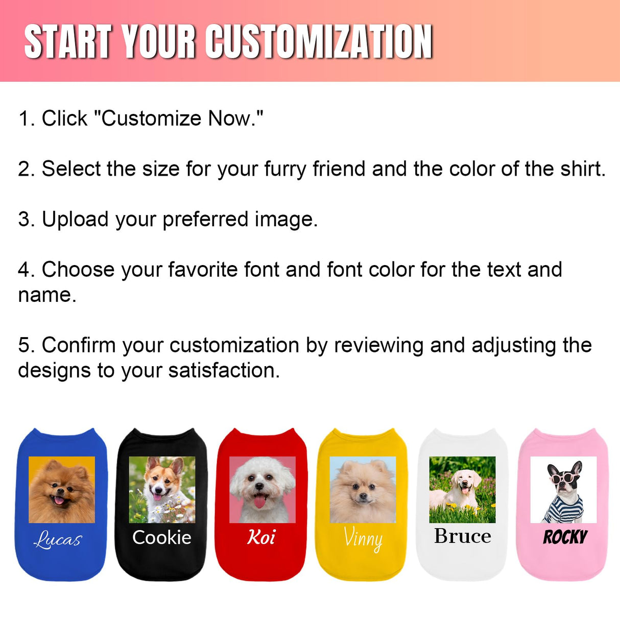 Personalized Dog Shirt Custom Dog T-Shirt with Text Logo Image Name Print Customized Breathable Summer Clothes for Small Medium Large Dogs (White)