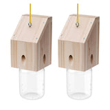 Carpenter Bee Trap for Outside - Shed Style Nature Hanging Wood Trap for Outdoor with Removable Bee Vault Plastic Jar (2 Pack)