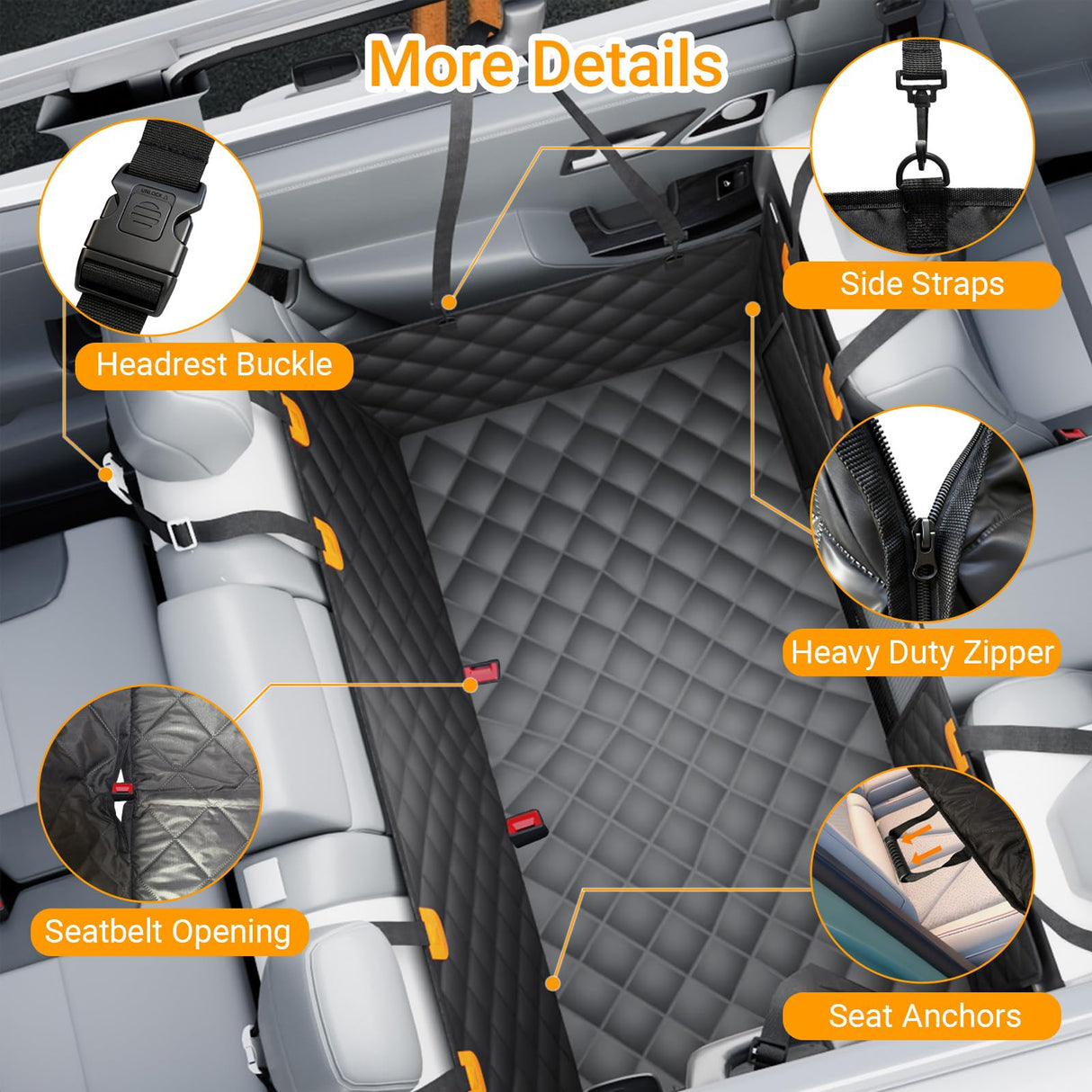 SW PRODUCTS Dog Car Seat Cover for Back Seat with Removable Hard Bottom Board, Back Seat Extender for Dogs, 600D Waterproof Dog Hammock for Car SUV, Anti-Sag Support for Large Dogs, Universal Fit