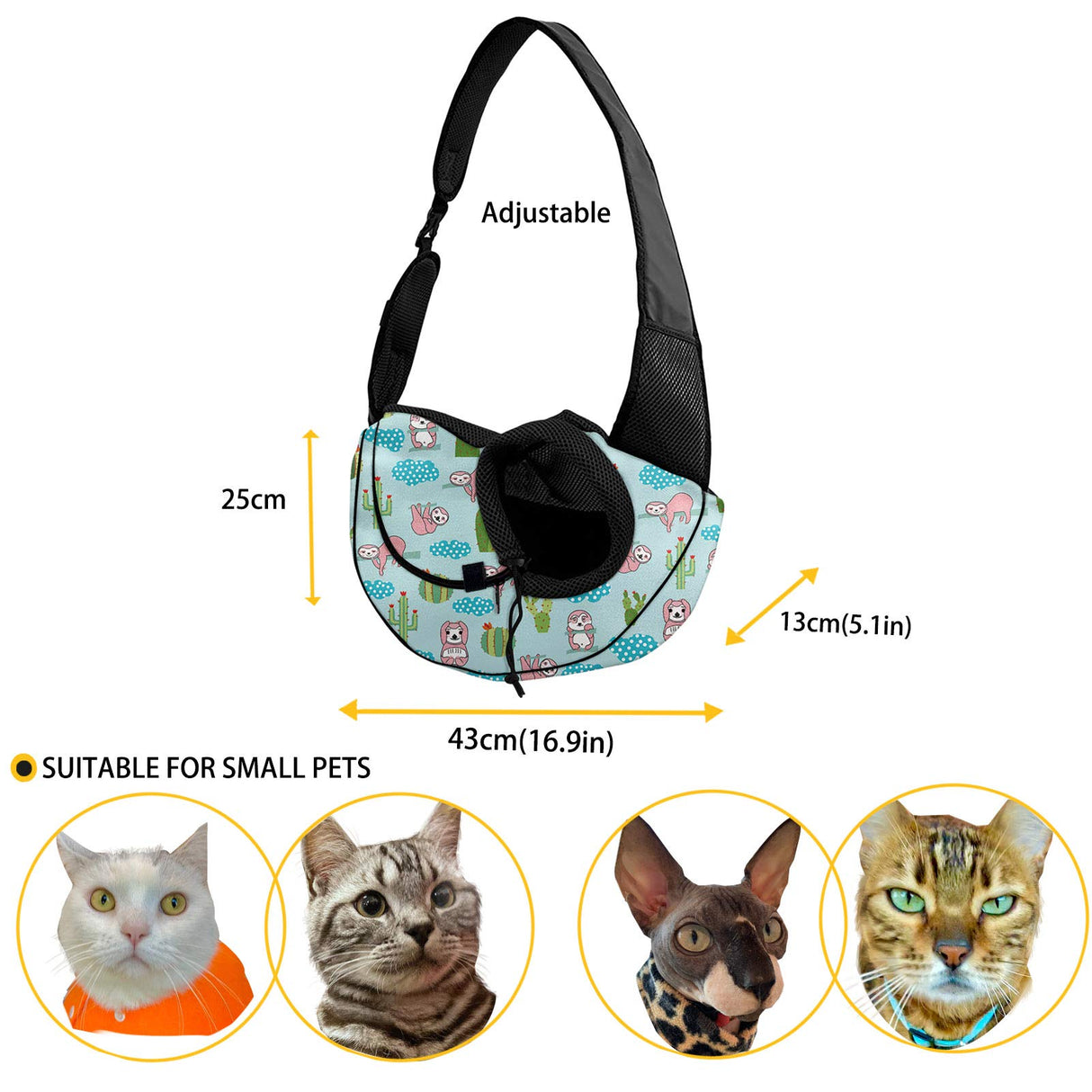 FUSURIRE Strawberry Printed Pet Carrier Sling Bag Pink Front Sling Pack Breathable Mesh Dog Pouch with Adjustable Strap Washable Travel Shoulder Bag for Cats Dogs Puppy