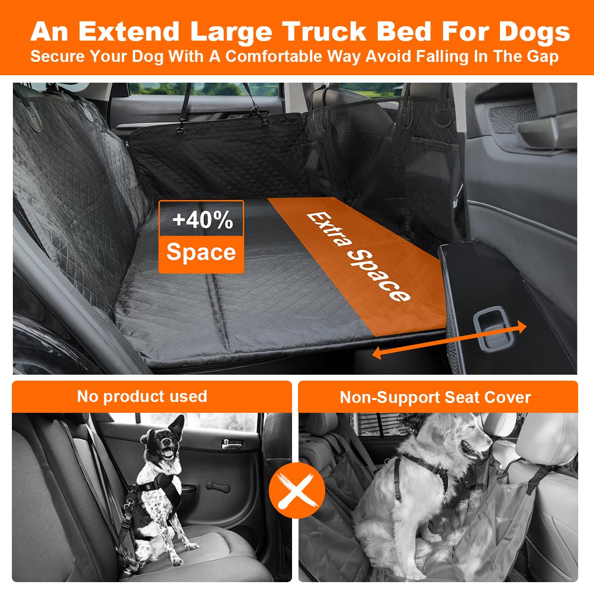 Vailge Dog Car Seat Cover for Trucks,Large Back Seat Extender for Dogs,Waterproof Non Inflatable Hard Bottom Dog Seat Cover for Trucks F150, RAM1500,Silverado,GMC Sierra