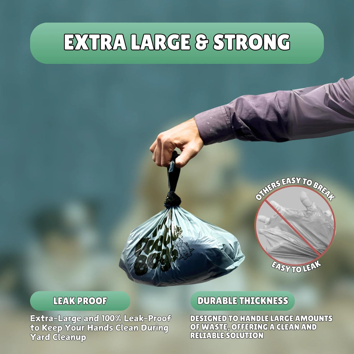 HEAVY Dootie Bags with EZ Tie Handles. Clean and Convenient for Pet Dog Poop, Cat Litter. Multi-Use. Great for Swivel Bin and Gogo Stik Scoopers. Made with Cornstarch. Strong, Leakproof and Very Large