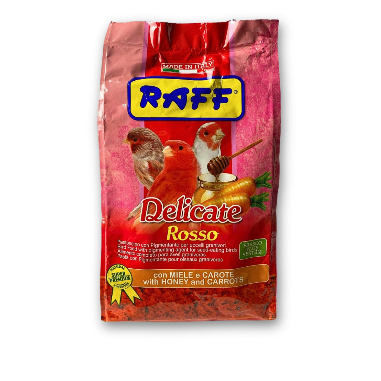 GLOBAL LUXURY MANAGEMENT Raff Delicate Rosso 500g – Red Canary Food Enriched with Honey and Carrots – Specialized Red Factor Formula for Seed-Eating Birds Seeking Vibrant Plumage and Optimal Health