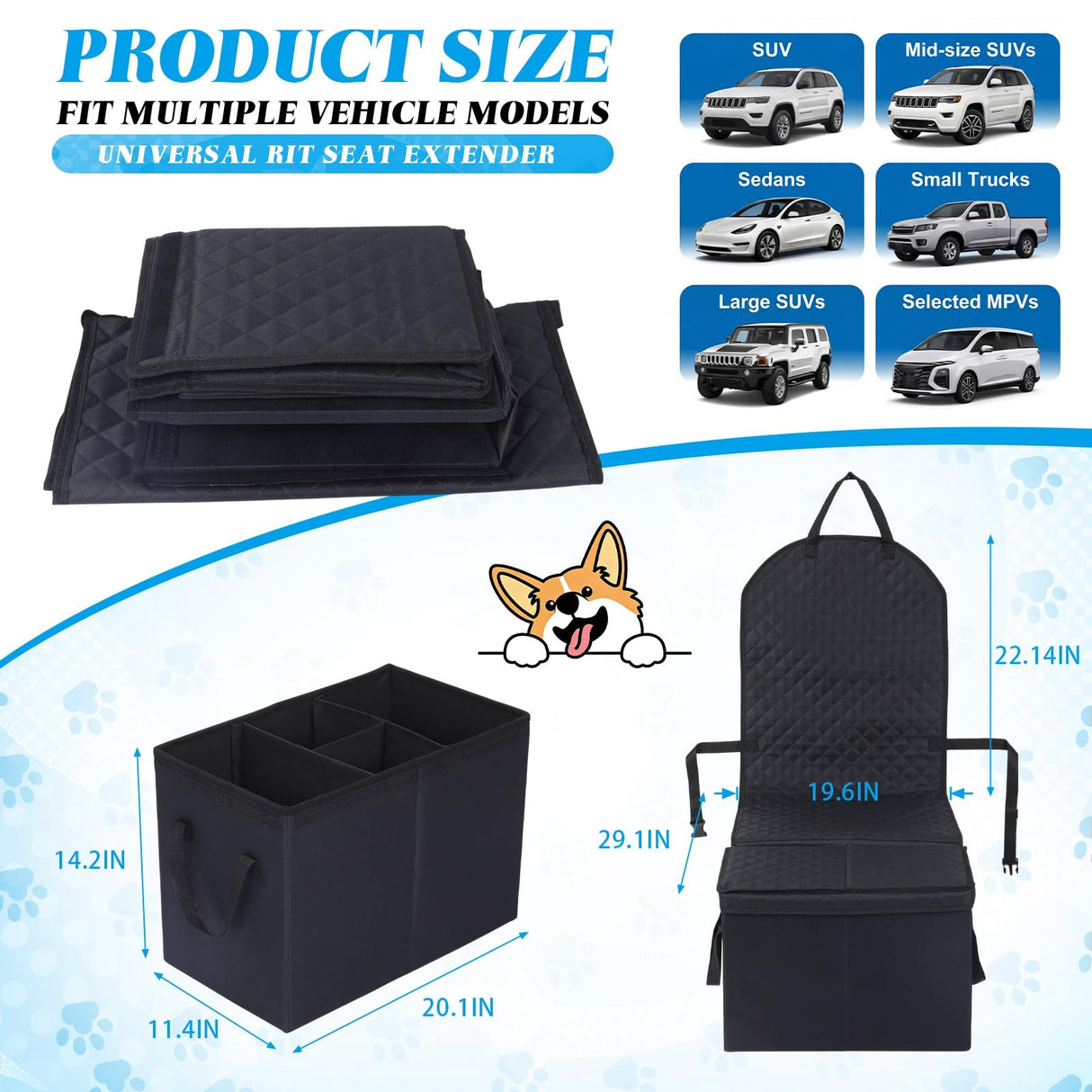 Datanly Back Seat Extender for Dogs, Dog Car Seat Cover with Storage Organizer, Waterproof Scratch Proof Cover for Cars Trucks and Suvs Front or Back (Large 29"x20"x22")