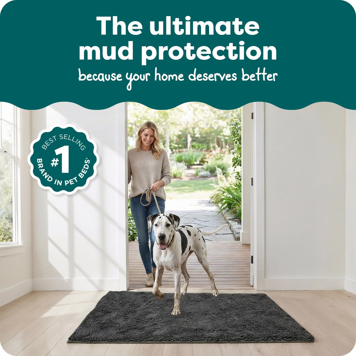 Furhaven 60" x 48" Highly Absorbent Dog Door Mat for Muddy Paws, 100% Washable, Perfect for Entryway, Kitchen, & Bathroom Use - Chenille Shammy Rug - Charcoal (Gray), Jumbo Plus/XXXL