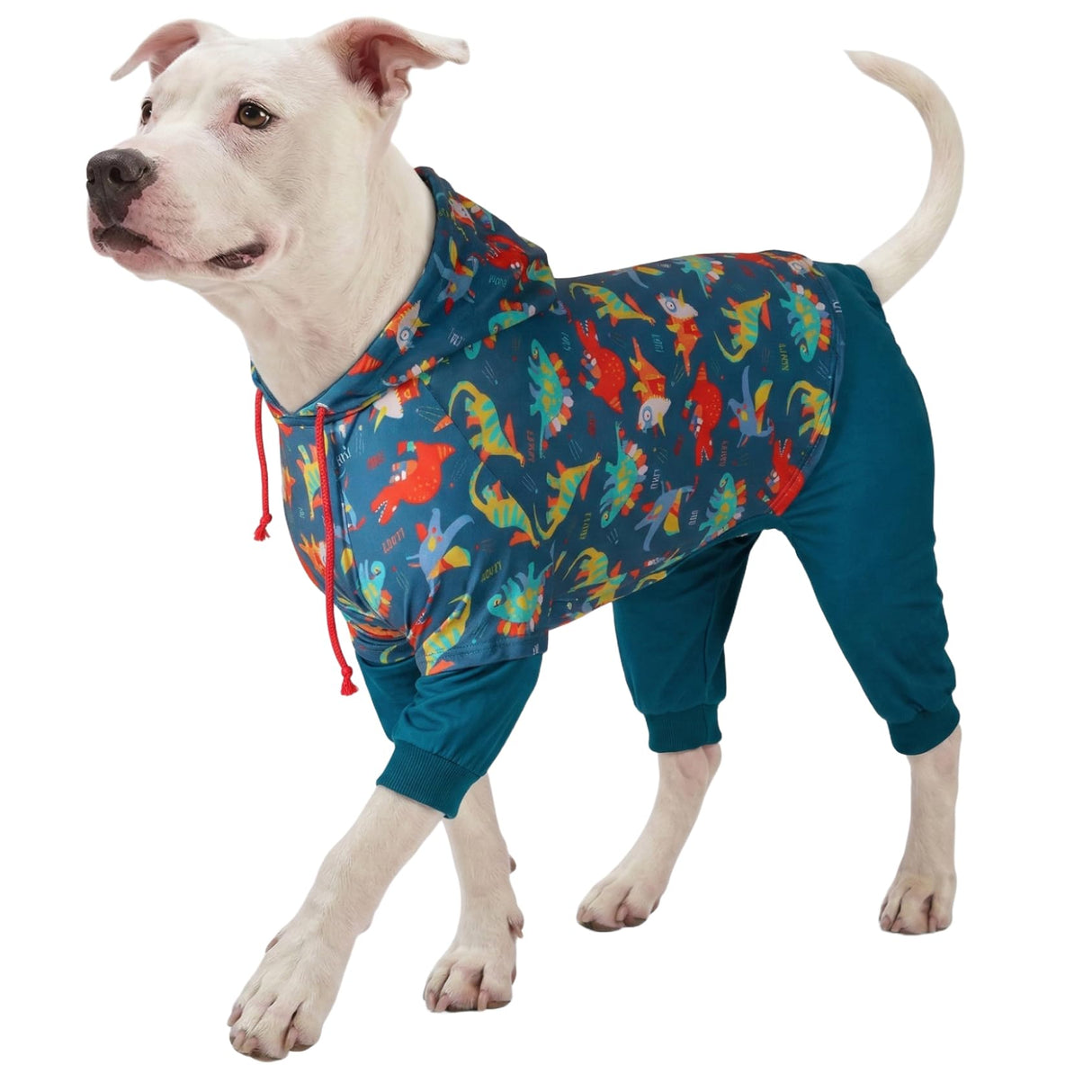 LovinPet Dog Pajamas: Lightweight Onesie, Large Dog Pjs, Reflective Stripe, Super Dinos Navy Print, Surgical Recovery Clothes /3XL