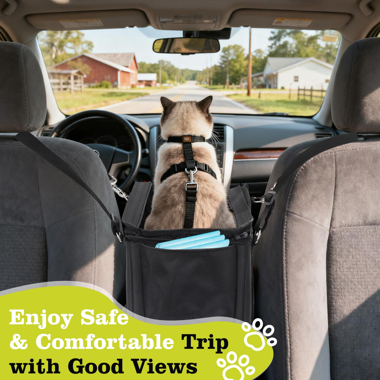 3 in 1 Cat Car Seat for Center Console – Portable Carrier for Shoulder Handle Car, Foldable Pet Armrest Booster Seat for Small Dogs & Cats (Up to 15lbs) | Puppy Seats with Cushion for Travel