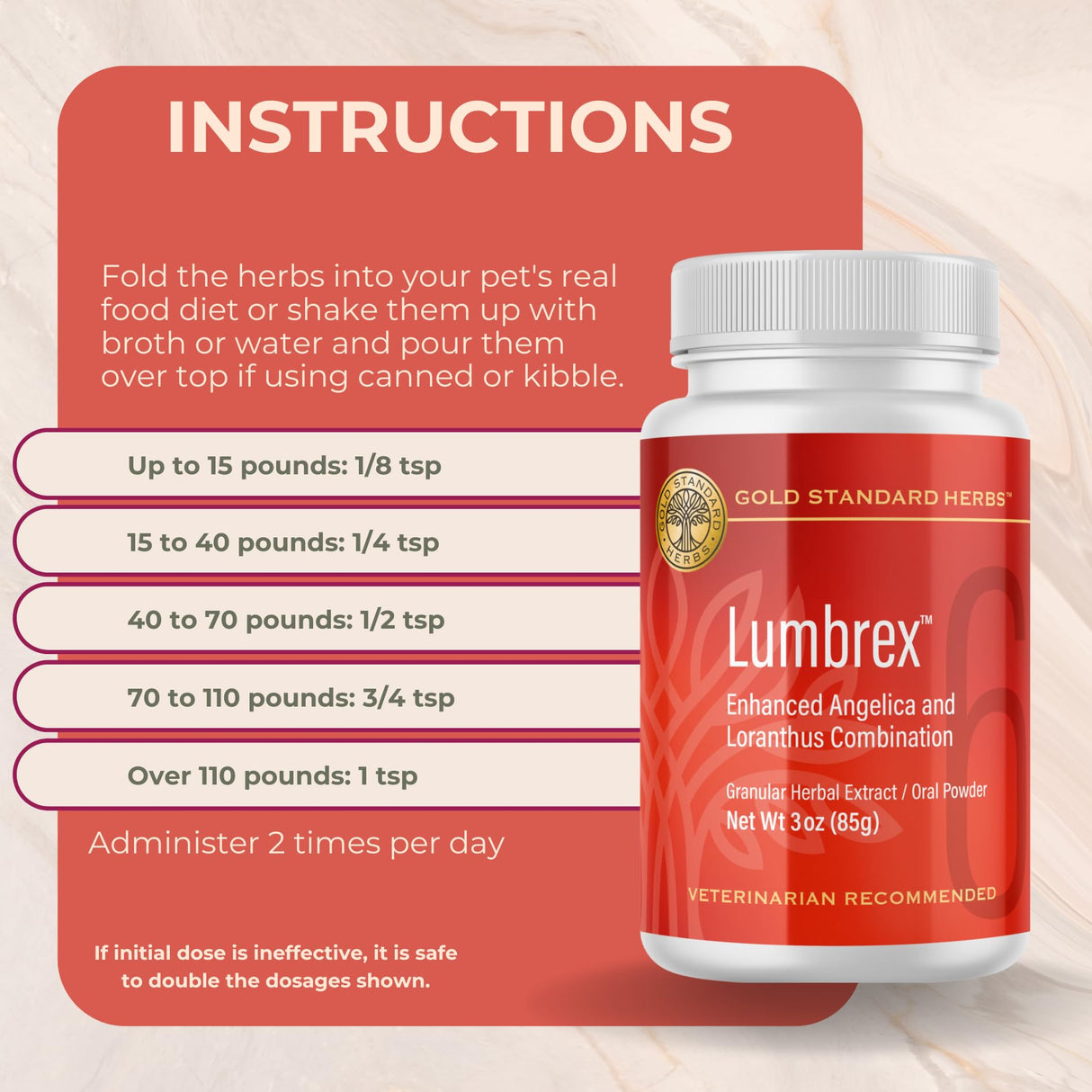 Lumbrex Joint Pain and Stiffness Relief for Dogs by Gold Standard Herbs, All Natural Angelica Root and Loranthus, 85 gram powder, White