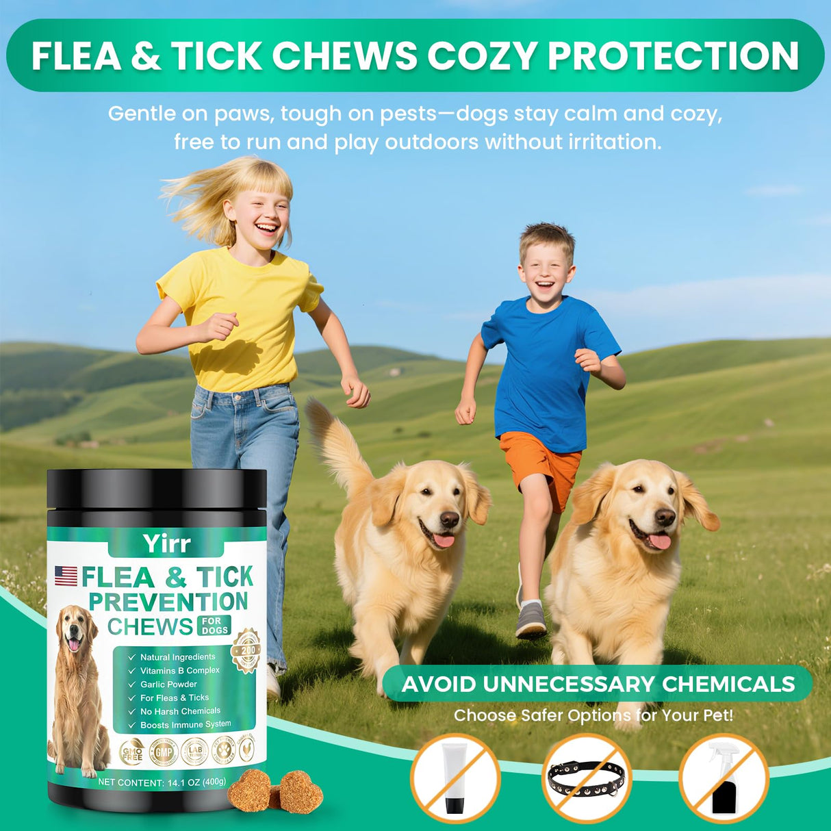 Flea and Tick Prevention for Dogs Chewable, 200 Natural Soft Chews Oral Flea and Tick Supplement for Dogs Puppies, All Breeds & Sizes - Chicken Flavor