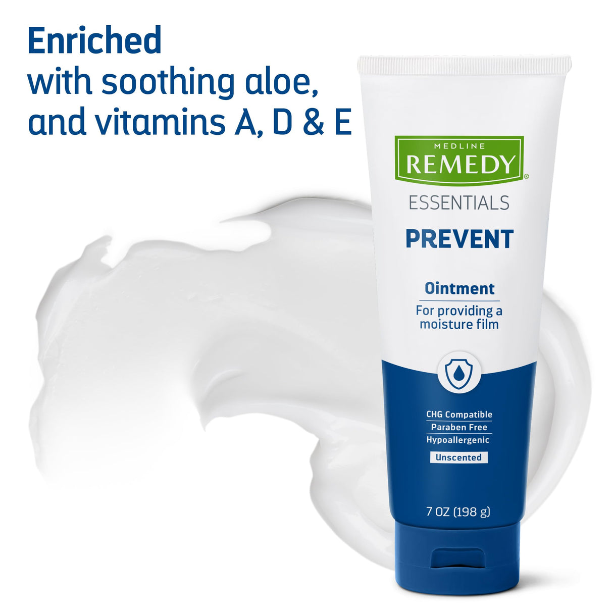 Medline Remedy Essentials Ointment (7 oz Tube), Unscented, Moisturizing Breathable Film, Aloe, Vitamins A, D & E, Soothing Incontinence Care for Adults & Elderly, Hypoallergenic, Paraben Free