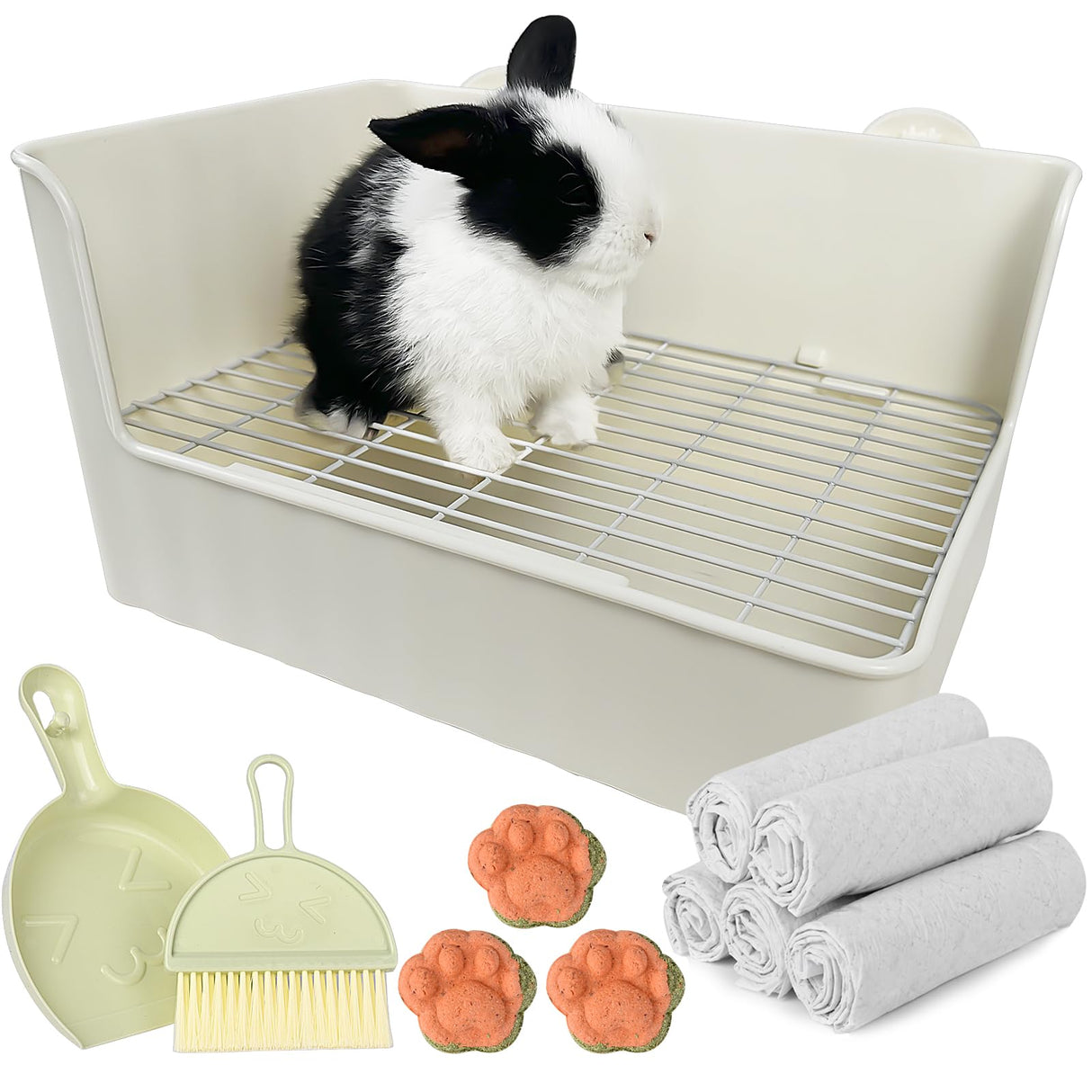 Yuoaes Large Rabbit Litter Box Bunny Potty Training Corner Litter Pan Comes with Liners Rabbit Pee Pads, Small Animal Bedding Toilet for Guinea Pig, Ferret, Hamster, Bunnies (White)