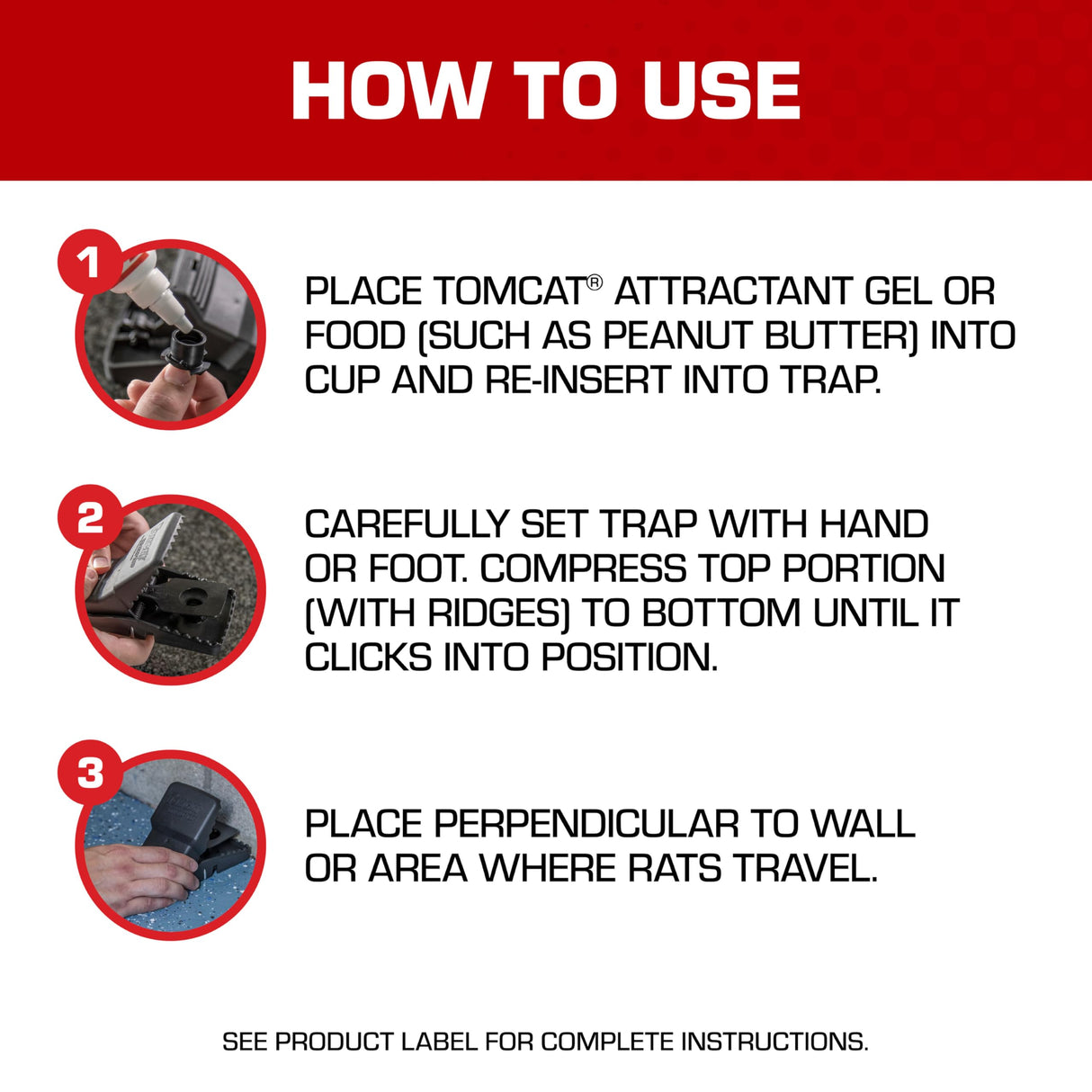 Tomcat Rat Snap Trap, for Home and Farm Use, Kills Rats, Removable Bait Cup, Easy-Set Features, 4-Pack