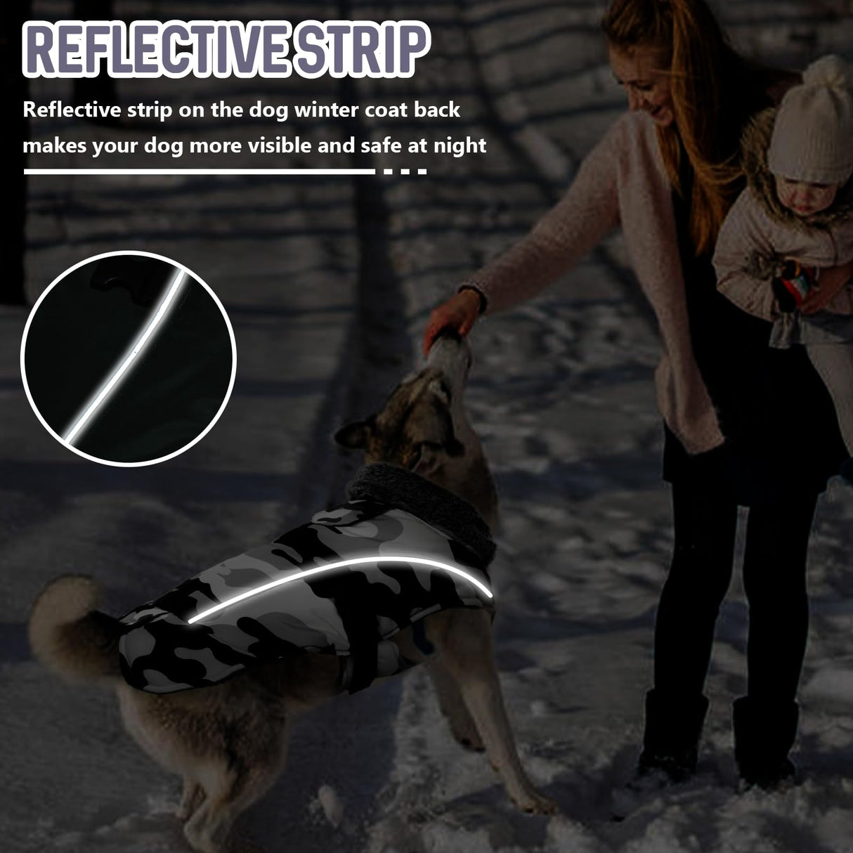 DENTRUN Extra Large Warm Dog Jacket - Windproof Water Repellent Reflective Coat, Adjustable Plush Turtleneck, Easy Wear Fleece Lined Cold Weather Vest for Great Dane, White Camo, XXXL