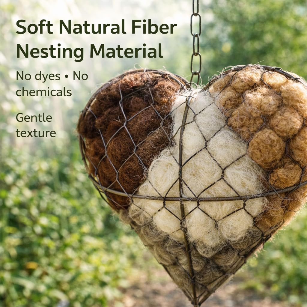 Handmade Alpaca Fiber Bird Nesting Heart, Refillable Bird Nest Love Heart with Natural Alpaca Nesting Material, Alpaca Nesting Heart for Hummingbirds, Winter Wildlife Gift (1)