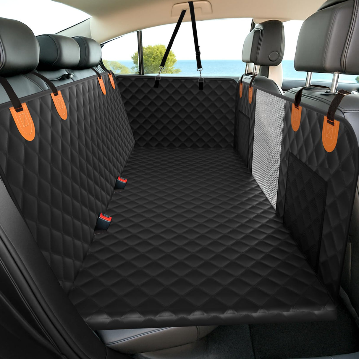 Chioratree Dog Car Seat Cover for Back Seat Hard Bottom - Waterproof Back Seat Extender for Dogs Holds 500 lbs, Scratch-Proof and Anti-Slip Dog Hammock for Car, SUV, Small Truck, Black