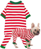 Sychien Dog Christmas Pajamas Small,Red and White Striped Pjs for Boy Girl Dogs,Thermal Warm Cotton Holiday Jumpsuit for Big Dog,XS