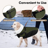 Queenmore Medium Dog Jacket with Harness Built-in, Winter Coat for Medium Dogs, Warm Puffer Jacket, Cold Weather Snowsuit Parka - Waterproof Fleece Lined Reflective Adjustable, Green/Black M