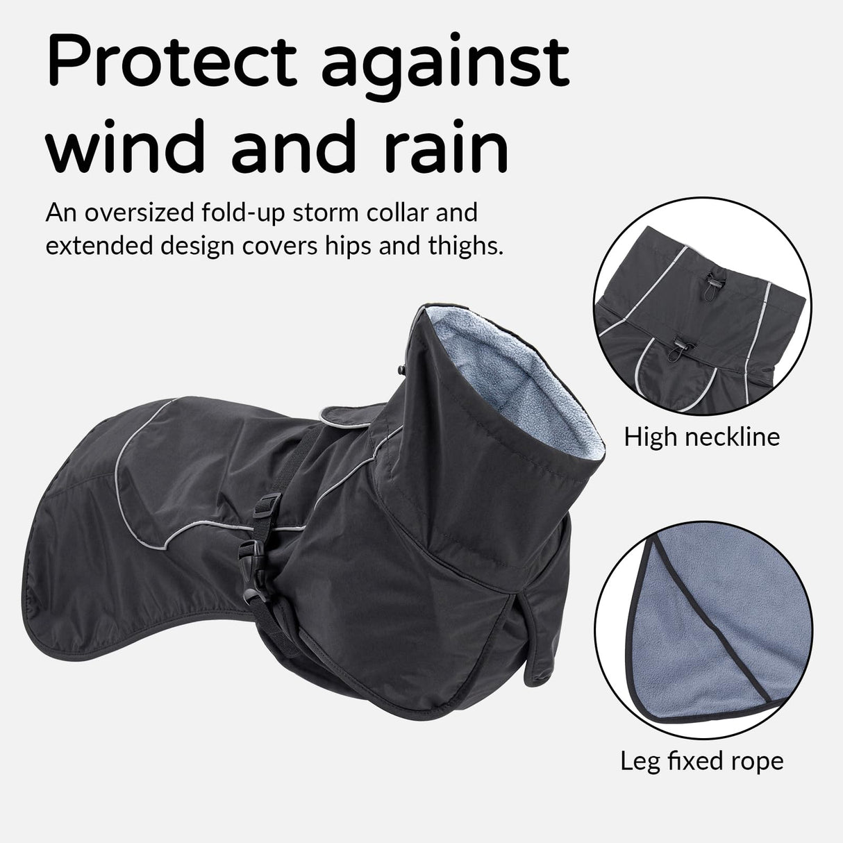Dog Winter Raincoat, Waterproof Warm Jacket with Velvet Lining for Cold Weather, Windproof Insulated Rain Coat with Reflective Strips for Extra Large Dog (Black, XXL)