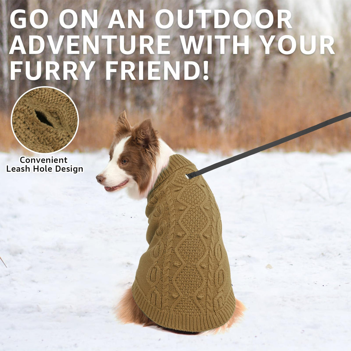 SCENEREAL Dog Sweater for Large Medium Small Dogs Girls Boys, Knitted Dog Winter Coat Warm Sweatershirts Outfits, Classic Pet Clothes with Leash Hole, Soft Pet Knitwear Apparel, Beige SM