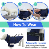 MIGOHI Waterproof Dog Coat with Harness Adjustable Dog Jacket Pet Winter Coat with Zipper,Christmas Small Fleece Jacket for Small Dogs,Extra Long Sleeves Warm Winter Snowsuit for Dogs,M,NavyBlue