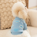 Winter Dog Sweater with Heart Shaped Pearl Decoration Thick Puppy Sweater for Small Dogs Pet Coat Dog Birthday