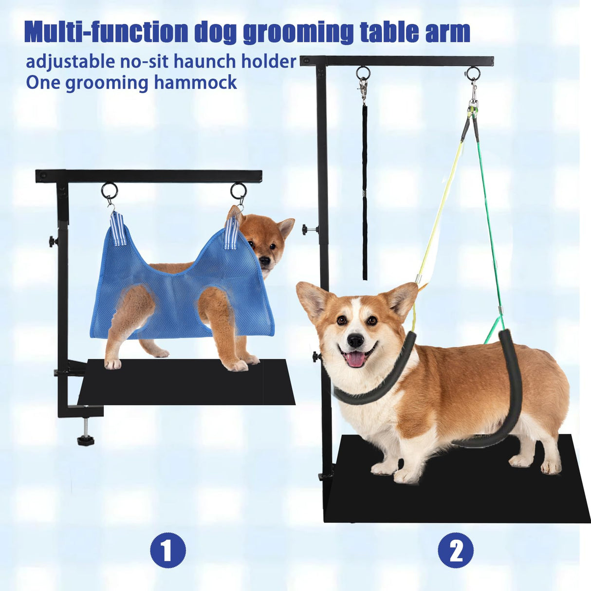 Foldable Dog Grooming Arm with Clamp, Adjustable Height 26"-38", Includes Pet Hammock, No-Sit Holder, for Home/Salon Grooming of Small/Medium Dogs