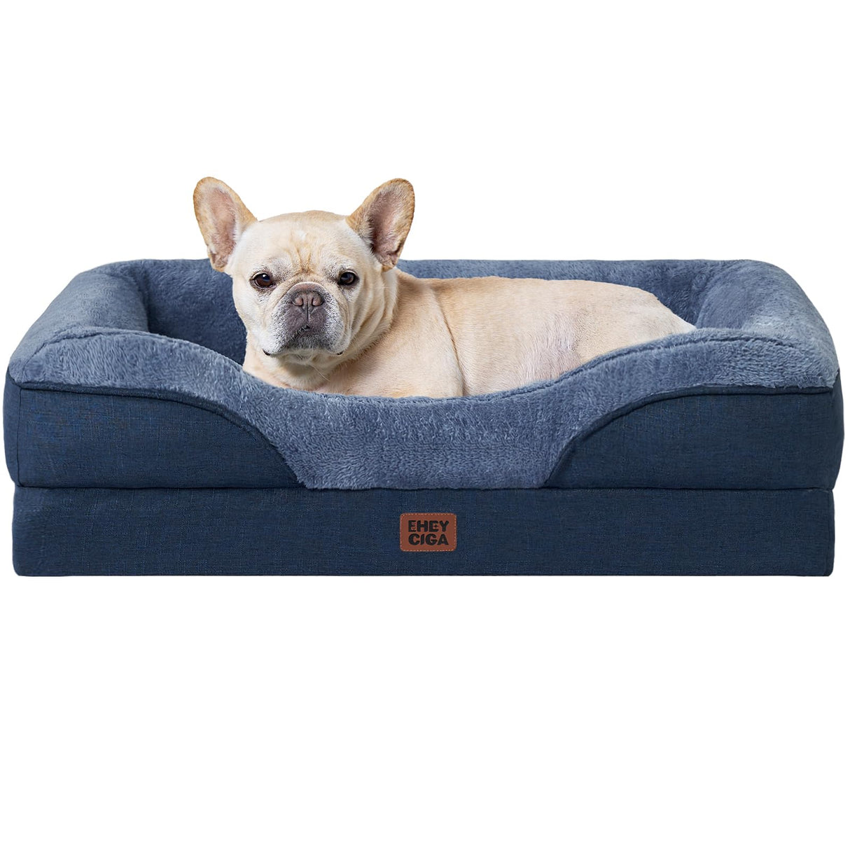 EHEYCIGA Orthopedic Dog Bed for Medium Dog, 30x20x6.5 Inch Memory Foam Dog Couch Bed with Sides, Waterproof Liner & Washable Removable Cover, Bolster Pet Sofa, Navy