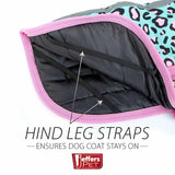 Jeffers Expression Dog Coat Waterproof Ripstop Winter Jacket 16" – 240g Insulated Blanket, Adjustable Belly & Chest Straps, Reflective Strips, Small to Large Breeds, Outdoor & Travel - Party Cheetah
