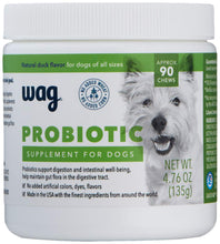 Load image into Gallery viewer, Amazon Brand - Wag Probiotic Supplement Daily Chews for Dogs, Supports Digestion and Gut Health, Natural Duck Flavor, 90 count
