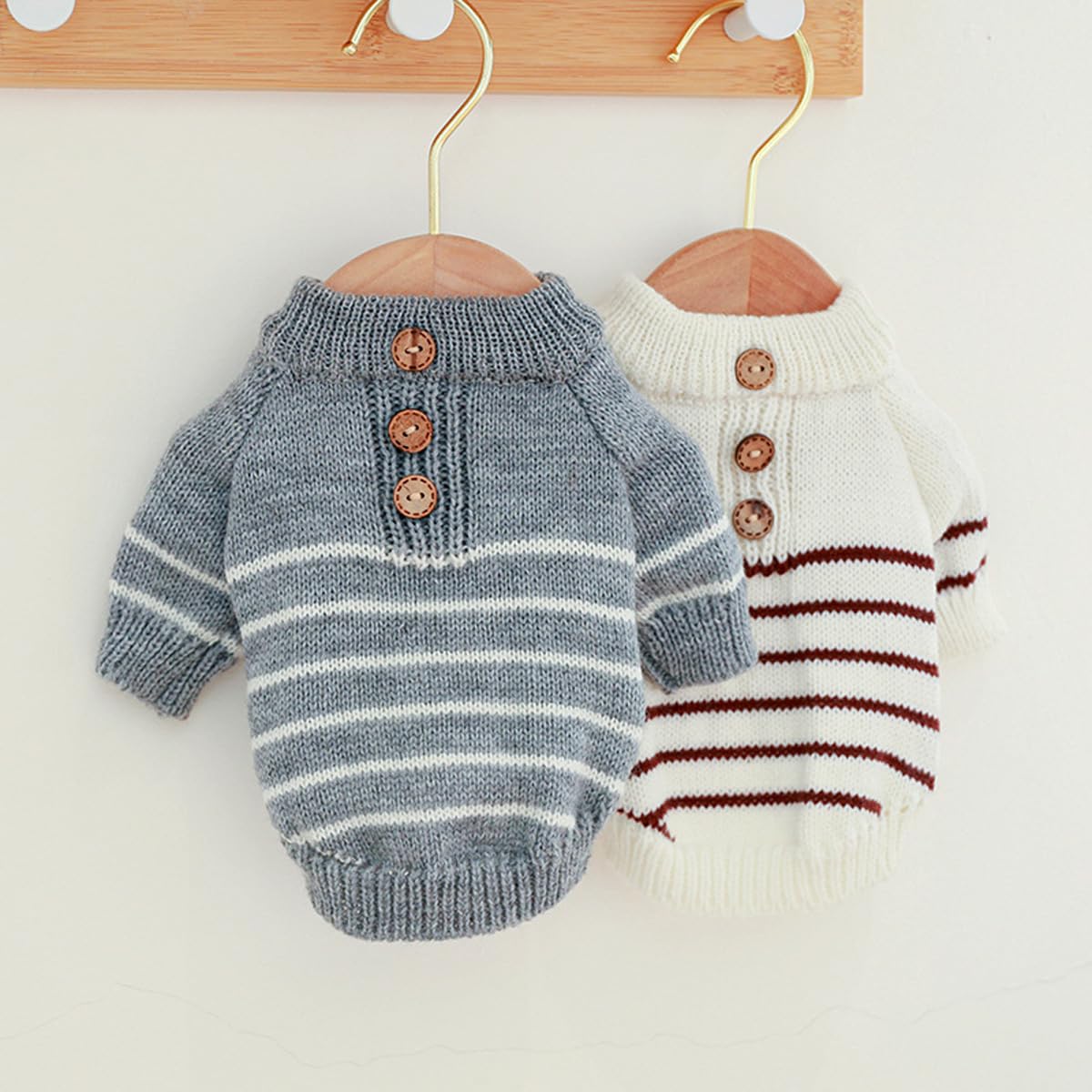 Dog Sweater Dog Pullover Shirt Pet Autumn Winter Warm Clothes Dog Overalls Cat Clothes Apparel Puppy Striped Sweater Coat Puppy Pajamas Outfits Dog Sweatshirt Holiday Costumes Grey M