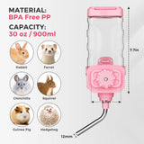 Vannon Small Animal Water Dispenser for Cage, 30oz Auto Feeding Crate Water Bottle for Rabbit, Chinchilla, Ferret, Guinea Pig, Squirrel, Hedgehog, Pet Nozzle Diameter: 10mm, BPA Free, Pink
