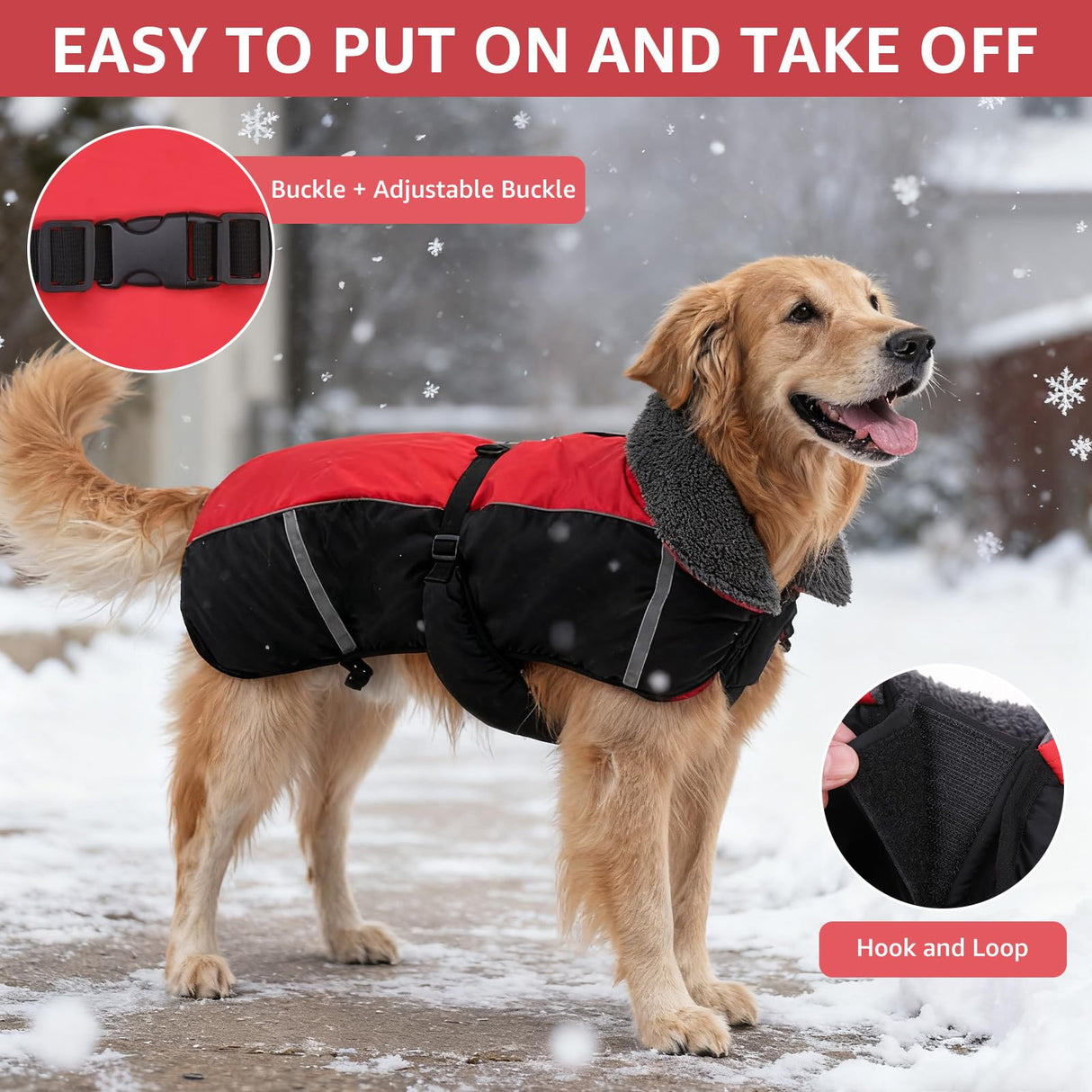 SCENEREAL Warm Dog Coat - Waterproof Dog Jacket for Large Dogs, Fleece Vest with Adjustable Buckle & Leash Hole, Windproof Reflective Cold Weather Coats for Small Medium Large Dogs, XL