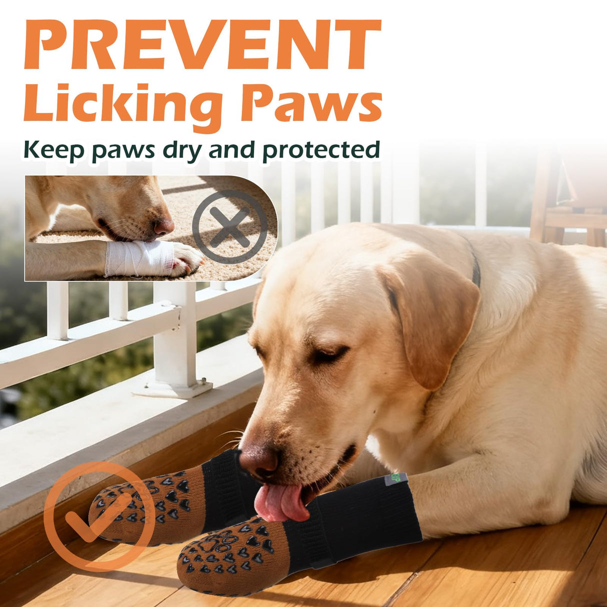 EXPAWLORER Anti Slip Dog Socks to Prevent Licking Paws, Winter Snow Dog Boots & Paw Protectors Booties for Hardwood Floors with Heart Grippers, Dog Shoes for Small Medium Large Senior Dogs Brown M