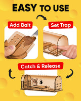 Motel Mouse Humane Mouse Traps No Kill Live Catch and Release 2 Pack - Reusable, Easy to Use & Clean, No Touch Release, Sensitive Includes Cleaning Brush, Instruction Manual & Video - Mousetrap Indoor