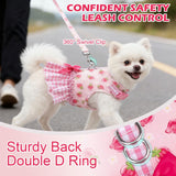 EXPAWLORER Dog Harness Small Medium Sized Dogs, Plaid Dog Dress Bowknot Harness and Leash Set, No Choke No Pull Soft Mesh Vest Cute Princess Puppy Outfits Clothes Costume for Girls Party Cats Pink M