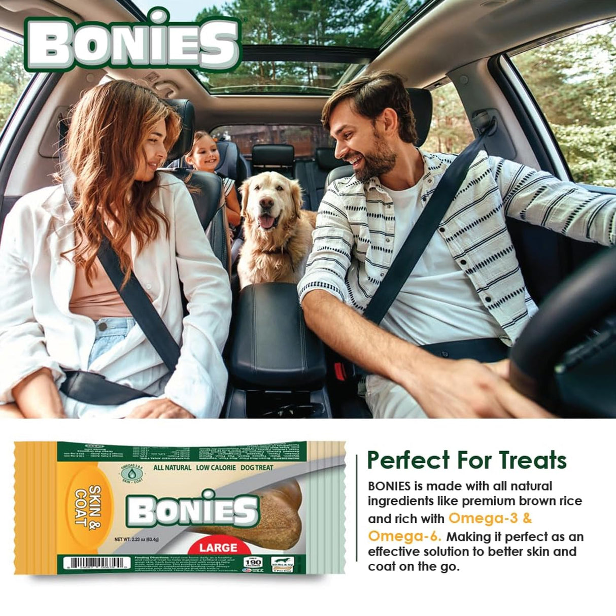 Bonies Natural Skin & Coat Formula Small-Sized Single Bone - Promote Silky Coat & Healthy Skin, Healthy Teeth & Fresh Breath, Low Calories - Chicken Flavor, Small Dogs, 15 Count