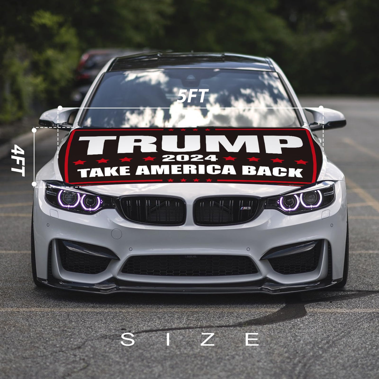 Trump 2024 Flag for Car Hood Cover 4X5Ft/120X150CM Hood Flag Car Flag for World Cup Vehicles Decorate Accessories Fits Coupe Saloon SUV MPV
