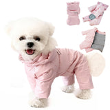 PawUnion White Duck Down Dog Coat - 4-Leg Coverage, Waterproof Windproof Warm Winter Snowsuit, Cotton Anti-Static Lining, Built-in Harness Hole for Small/Medium Dogs,Size 16(XXL) Pink